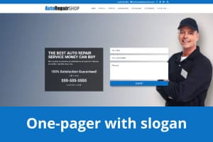 Screenshot of One-pager website with slogan