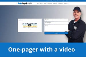 Screenshot of One-pager website with promo video